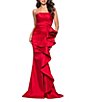 Betsy & Adam Mikado Strapless Gown With Cascading Ruffle - Image 1