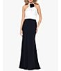 Color:Black/White - Image 1 - Mixed Media Rose Applique Keyhole Front Halter Neck Sleeveless Colorblock A-Line Gown