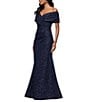 Betsy & Adam Off-The-Shoulder Cap Sleeve Stretch Jacquard Brocade Mermaid Gown, Color:Navy - Image 3