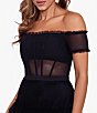 Color:Black - Image 3 - Off-the-Shoulder Short Ruffle Sleeve Tiered Mesh Ball Gown