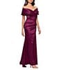 Betsy & Adam Off-the-Shoulder Stretch Taffeta Sheath Gown, Color:Wine - Image 3