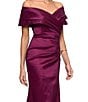 Betsy & Adam Off-the-Shoulder Stretch Taffeta Sheath Gown, Color:Wine - Image 4