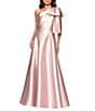 Betsy & Adam One Bow Shoulder Mikado A-Line Gown, Color:Blush - Image 1