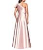 Betsy & Adam One Bow Shoulder Mikado A-Line Gown, Color:Blush - Image 2