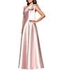 Betsy & Adam One Bow Shoulder Mikado A-Line Gown, Color:Blush - Image 3