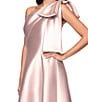 Betsy & Adam One Bow Shoulder Mikado A-Line Gown, Color:Blush - Image 4
