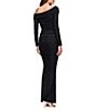 Betsy & Adam One Shoulder Long Sleeve Mesh Gown, Color:Black - Image 2