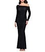 Betsy & Adam One Shoulder Long Sleeve Mesh Gown, Color:Black - Image 4