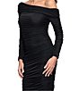 Betsy & Adam One Shoulder Long Sleeve Mesh Gown, Color:Black - Image 5