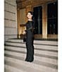 Betsy & Adam One Shoulder Long Sleeve Mesh Gown, Color:Black - Image 8