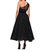 Betsy & Adam One Shoulder Pearl Tulle Tea Length Gown, Color:Black - Image 2