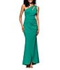 Betsy & Adam One Shoulder Split Neck Sleeveless Ruched Gown, Color:Green - Image 1