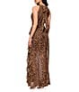Betsy & Adam Petite Size Chiffon Halter Neck Sleeveless Ruffled Leopard Print Maxi Dress, Color:Brown Multi - Image 2