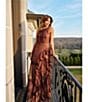 Betsy & Adam Petite Size Chiffon Halter Neck Sleeveless Ruffled Leopard Print Maxi Dress, Color:Brown Multi - Image 6