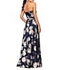 Betsy & Adam Petite Size Floral Print Burnout Strapless Neck Sleeveless Ball Gown, Color:Navy/Blush - Image 2