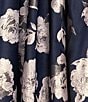 Betsy & Adam Petite Size Floral Print Burnout Strapless Neck Sleeveless Ball Gown, Color:Navy/Blush - Image 5