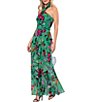 Betsy & Adam Petite Size Floral Ruffle Halter Long Dress - Image 3