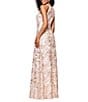 Betsy & Adam Petite Size Floral Sequin Soutache Halter Sleeveless A-Line Gown, Color:Champagne - Image 2