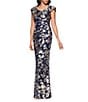Betsy & Adam Petite Size Foil Knit Drape Neck Long Dress - Image 1