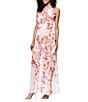 Betsy & Adam Petite Size Halter Neck Floral Print Chiffon Dress, Color:Pink Multi - Image 3