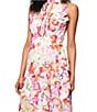 Betsy & Adam Petite Size Halter Neck Floral Print Chiffon Dress, Color:Pink Multi - Image 4