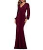 Betsy & Adam Petite Size Long Sleeve Jersey Dress, Color:Bordeaux - Image 3