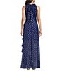 Betsy & Adam Petite Size Metallic Front Ruffled Slit Halter Neck Sleeveless Gown, Color:Light Navy/Gold - Image 2