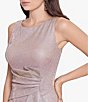 Color:White/Pink/Gold - Image 3 - Petite Size Metallic Glitter Ruched Waist Sleeveless Boat Neck Ruffle Front Slit A-Line Gown
