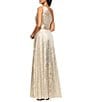 Betsy & Adam Petite Size One Shoulder Foil Flower Print Dress, Color:Champange/Gold - Image 2