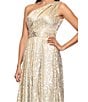 Betsy & Adam Petite Size One Shoulder Foil Flower Print Dress, Color:Champange/Gold - Image 4