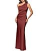Betsy & Adam Petite Size One Shoulder Satin Long Dress - Image 1
