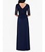 Betsy & Adam Petite Size Sequin Lace 3/4 Sleeve Cinched Gown, Color:Navy - Image 2