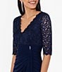Betsy & Adam Petite Size Sequin Lace 3/4 Sleeve Cinched Gown, Color:Navy - Image 4