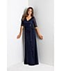 Betsy & Adam Petite Size Sequin Lace 3/4 Sleeve Cinched Gown, Color:Navy - Image 5