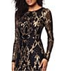 Betsy & Adam Petite Size Sequin Round Neck Long Sleeve Gown, Color:Black/Gold - Image 4