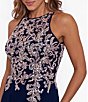 Color:Navy/Rose - Image 4 - Petite Size Sleeveless Beaded Halter Neck Chiffon Gown