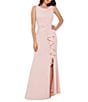 Betsy & Adam Petite Size Sleeveless Boat Neck Front Ruffle Gown, Color:Rose - Image 1