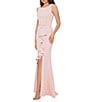 Betsy & Adam Petite Size Sleeveless Boat Neck Front Ruffle Gown, Color:Rose - Image 3