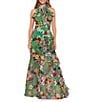 Betsy & Adam Petite Size Sleeveless Halter Neck Floral Chiffon Maxi Fit and Flare Dress, Color:Green Floral - Image 1