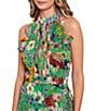 Betsy & Adam Petite Size Sleeveless Halter Neck Floral Chiffon Maxi Fit and Flare Dress, Color:Green Floral - Image 3