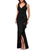 Betsy & Adam Petite Size Sleeveless V-Neck Spiral Ruffle Cascade Gown, Color:Black - Image 3