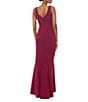 Betsy & Adam Petite Size Sleeveless V-Neck Spiral Ruffle Cascade Gown, Color:Bordeaux - Image 2