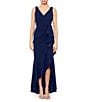 Betsy & Adam Petite Size Sleeveless V-Neck Spiral Ruffle Cascade Gown, Color:Navy - Image 1