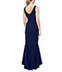 Betsy & Adam Petite Size Sleeveless V-Neck Spiral Ruffle Cascade Gown, Color:Navy - Image 2