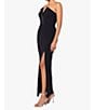 Betsy & Adam Petite Size Sleeveless V-Neck Tuxedo Bodice Scuba Crepe Gown, Color:Black/Black - Image 3
