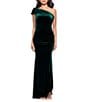 Betsy & Adam Petite Size Velvet Mikado One Shoulder Ruched Mermaid Gown, Color:Hunter - Image 1