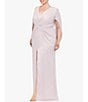 Color:Taupe Gold - Image 3 - Plus Size 3/4 Cape Sleeve Deep V-Neck Drape Back Long Dress