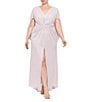 Betsy & Adam Plus Size 3/4 Cape Sleeve Deep V-Neck Drape Back Long Dress, Color:Taupe Gold - Image 1