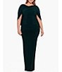 Betsy & Adam Plus Size Boat Neck 3/4 Drape Sleeve Gown, Color:Forest - Image 1