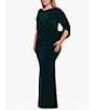 Betsy & Adam Plus Size Boat Neck 3/4 Drape Sleeve Gown, Color:Forest - Image 3